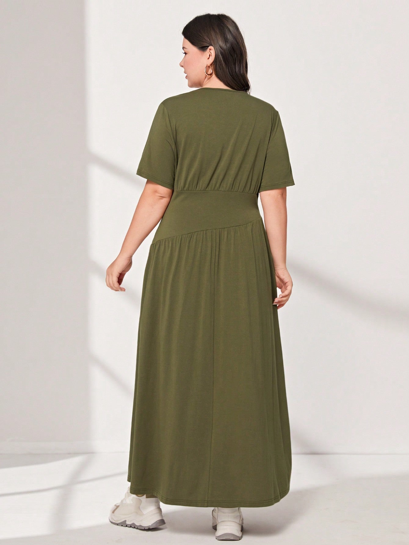SHEIN Mulvari plus Cotton Solid Ruched Waist Dress