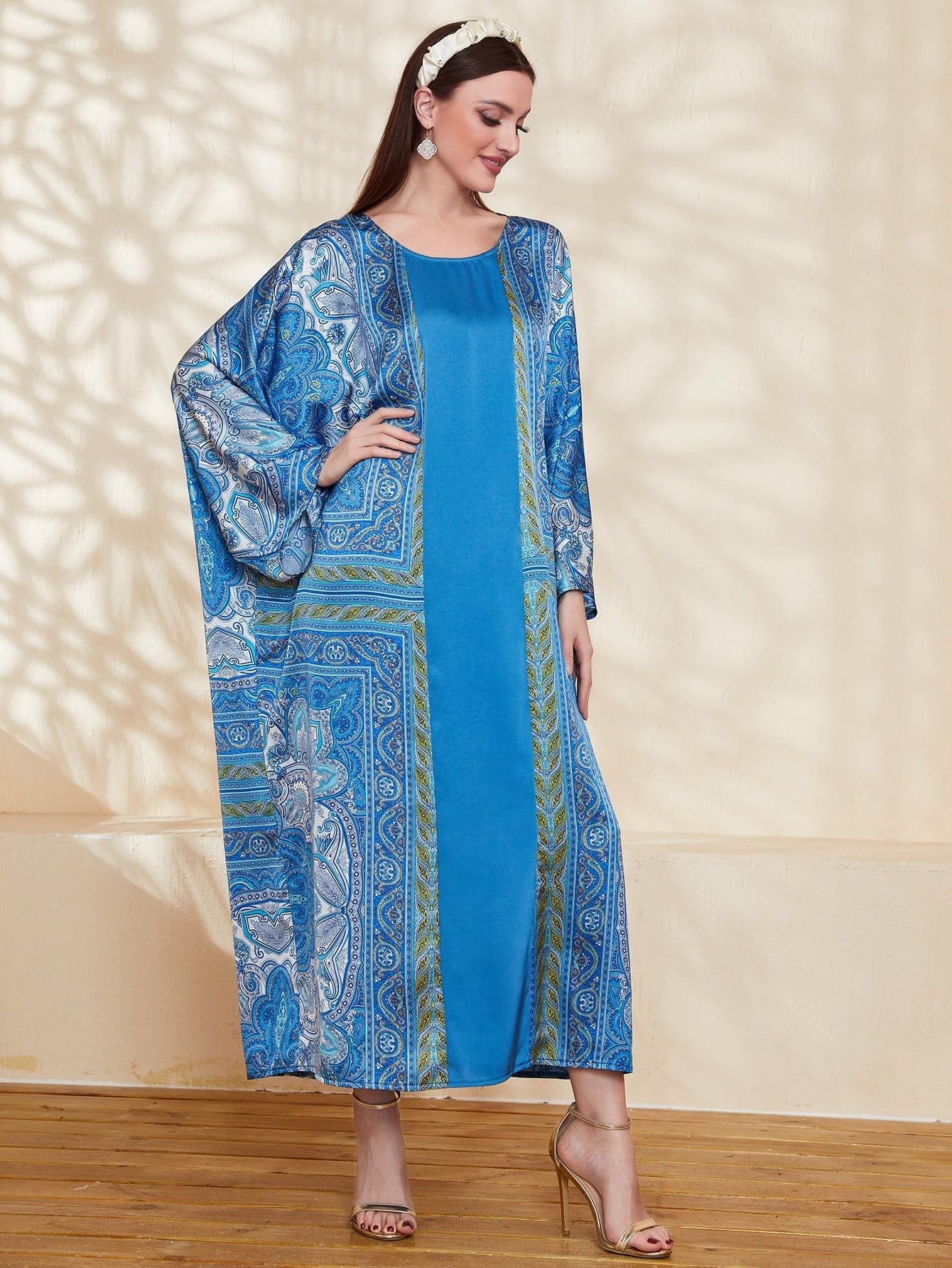 SHEIN Najma Graphic Print Batwing Sleeve Kaftan Dress