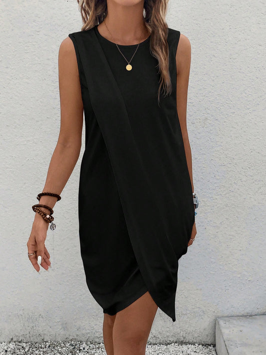 SHEIN LUNE Solid Tulip Hem Tank Dress