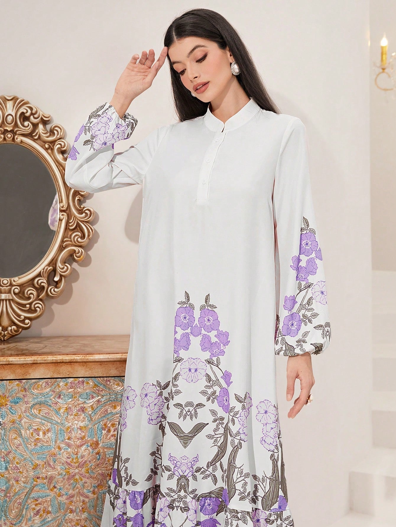 SHEIN Najma Floral Print Ruffle Hem Dress