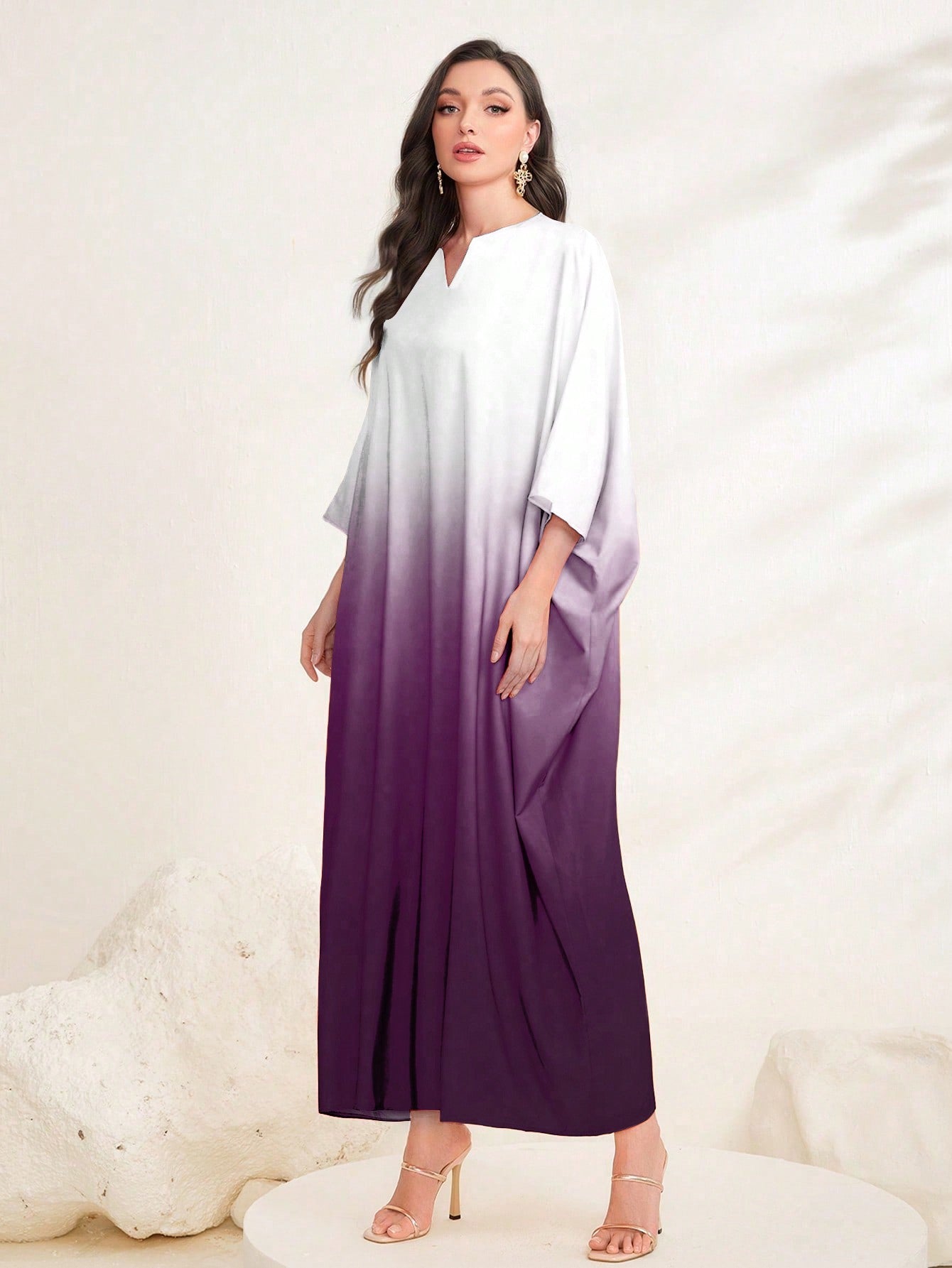 SHEIN Najma Women'S Ombre Batwing Sleeve Turkish Long Shirt