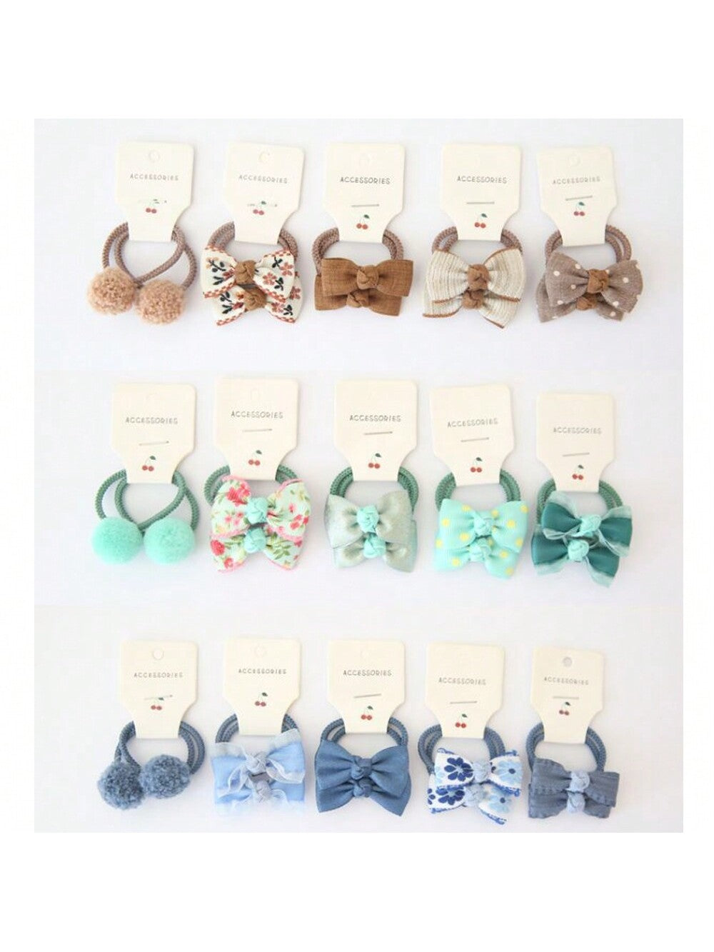 10Pcs Girls' Elastic Bowknot Cloth Hair Ties with Flower and Ball Design, Suitable for Daily Use