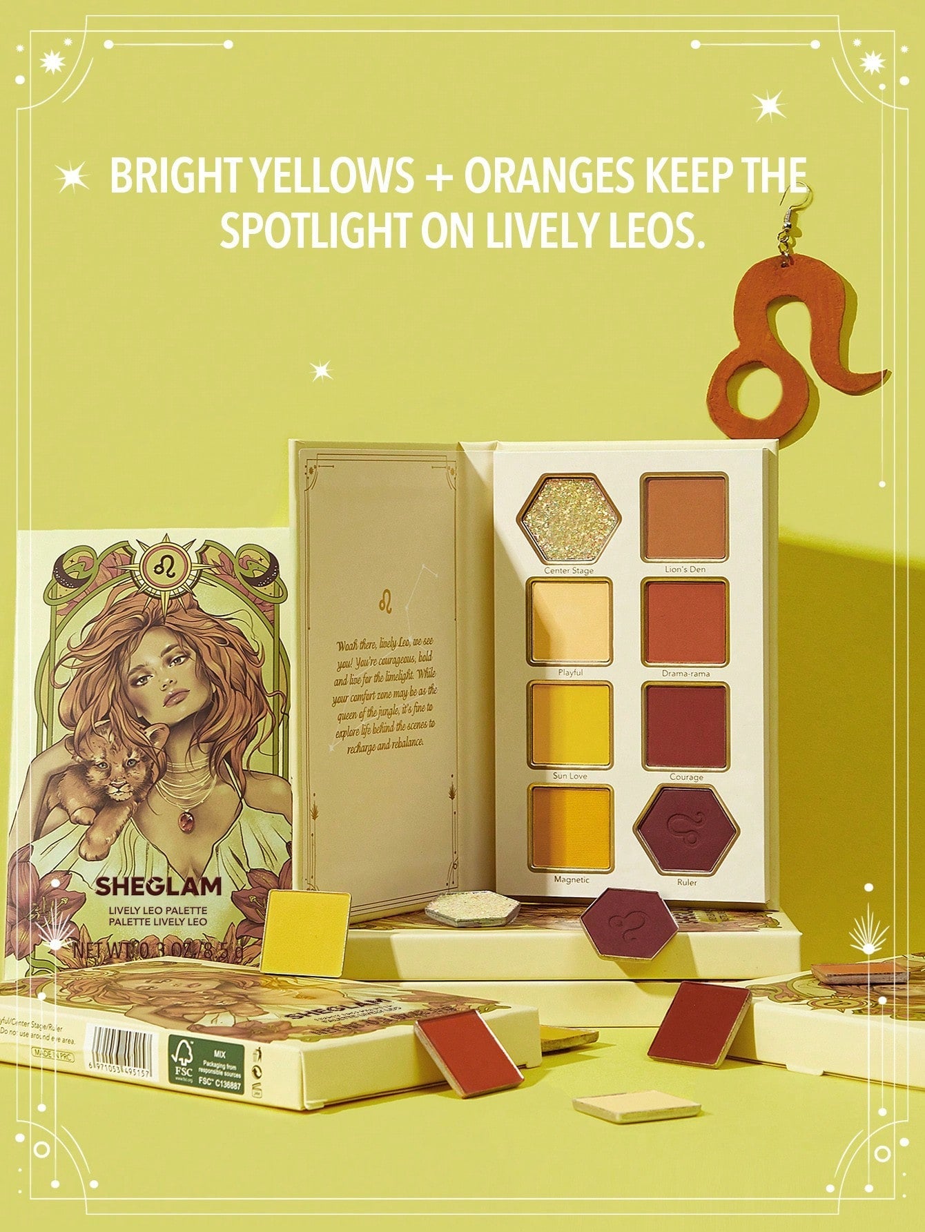 SHEGLAM Lively Leo Palette 8-Clolor Glitter Matte Eyeshadow Palette Bold Yellow Orange Shiny Gold High Pigment Long Wear Blendable Pro Eyeshadow Black Friday Winter Eyeshadow