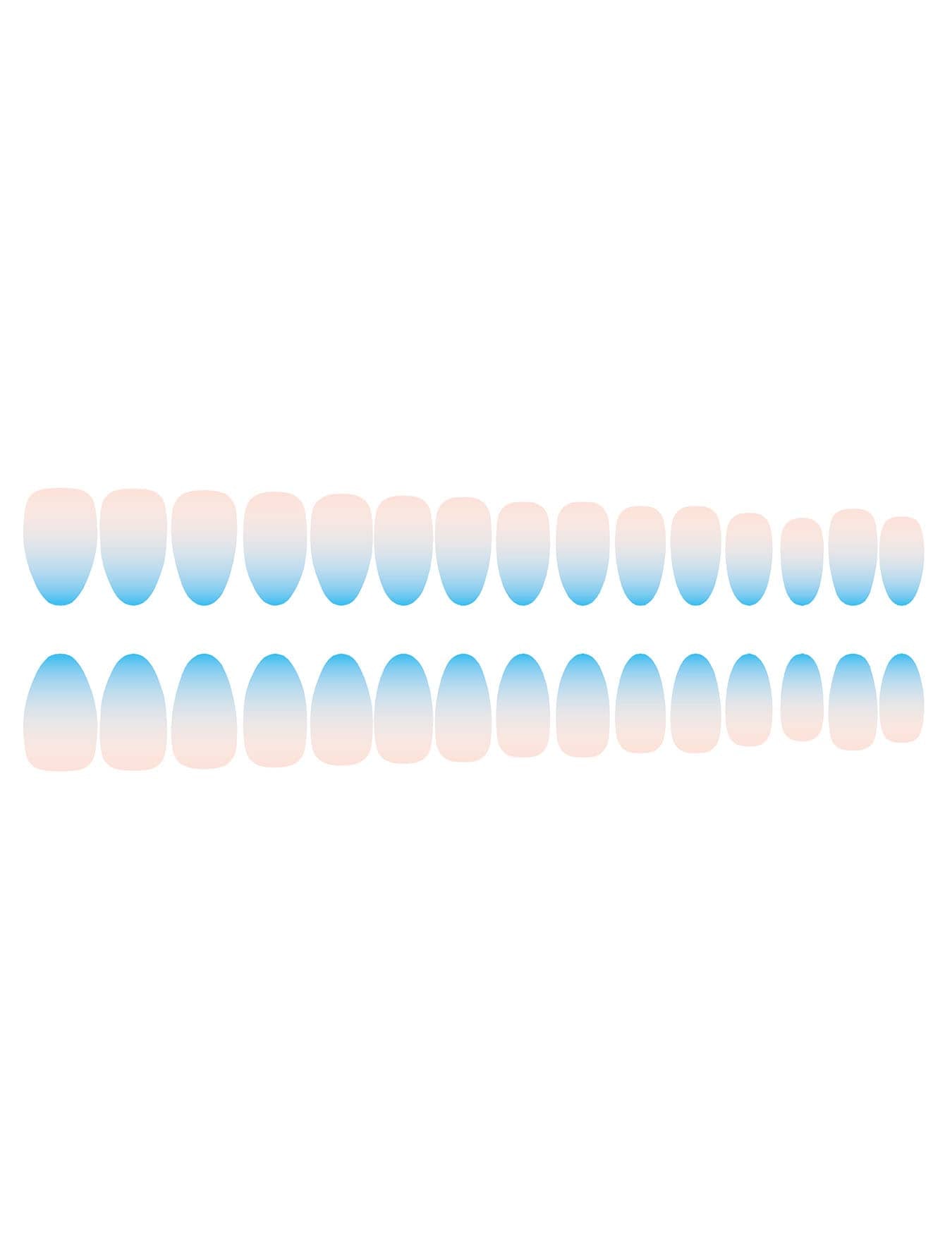 30Pcs/Set Long Pointed Sky Blue Gradient False Nails with 1Pc Nail File, 1Pc Jelly Glue