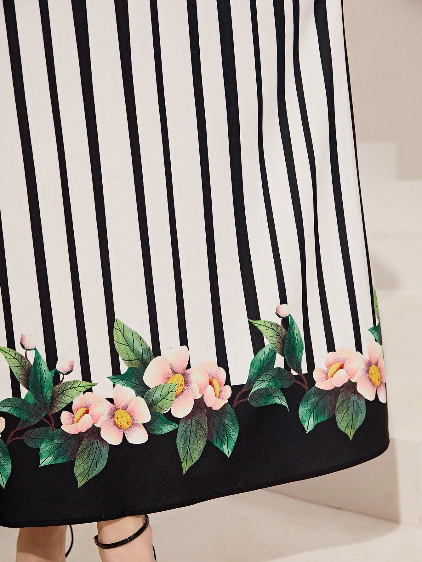 SHEIN Najma Striped & Floral Print Batwing Sleeve Dress