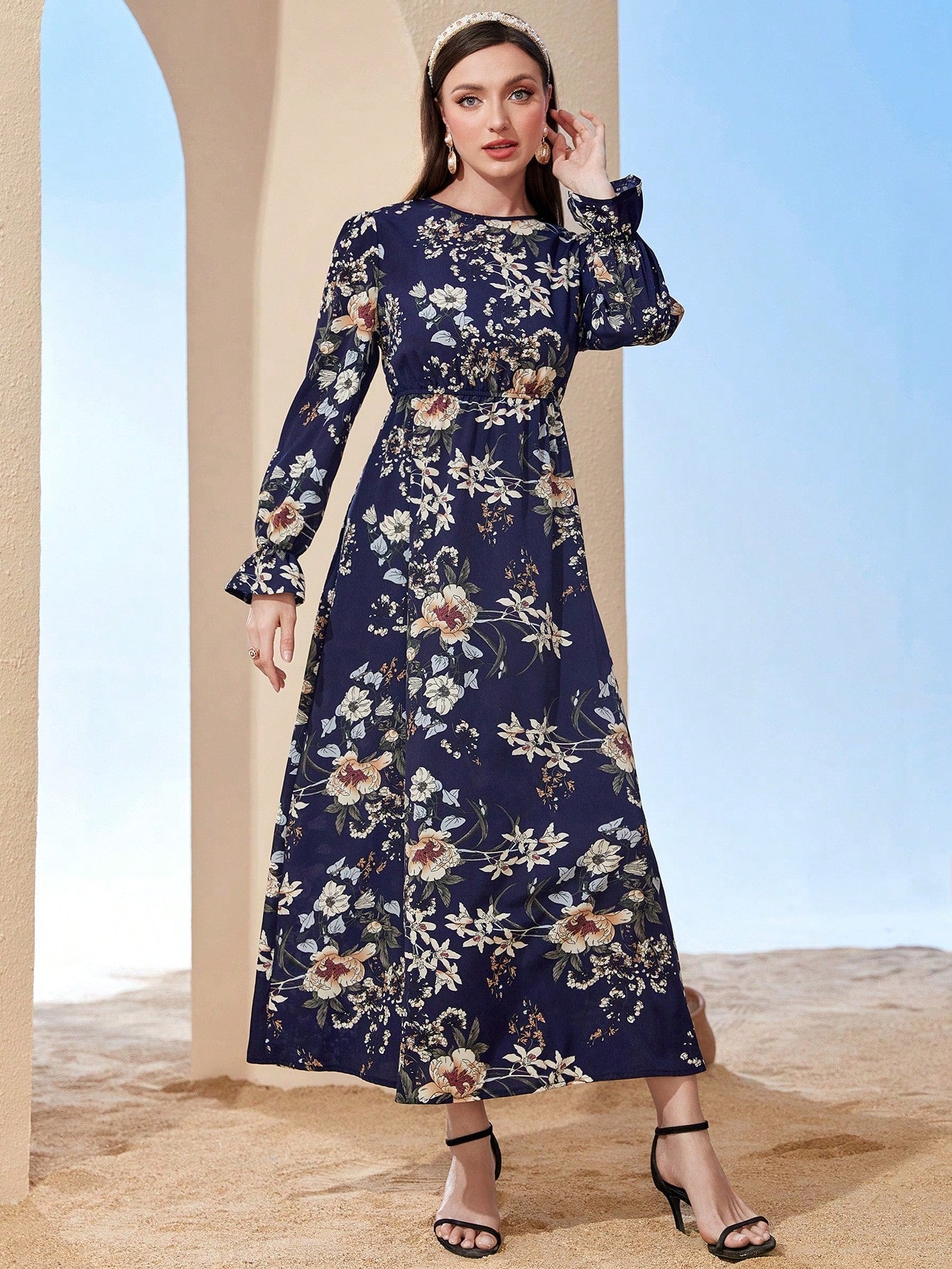 SHEIN Mulvari Floral Print Flare Sleeve Dress