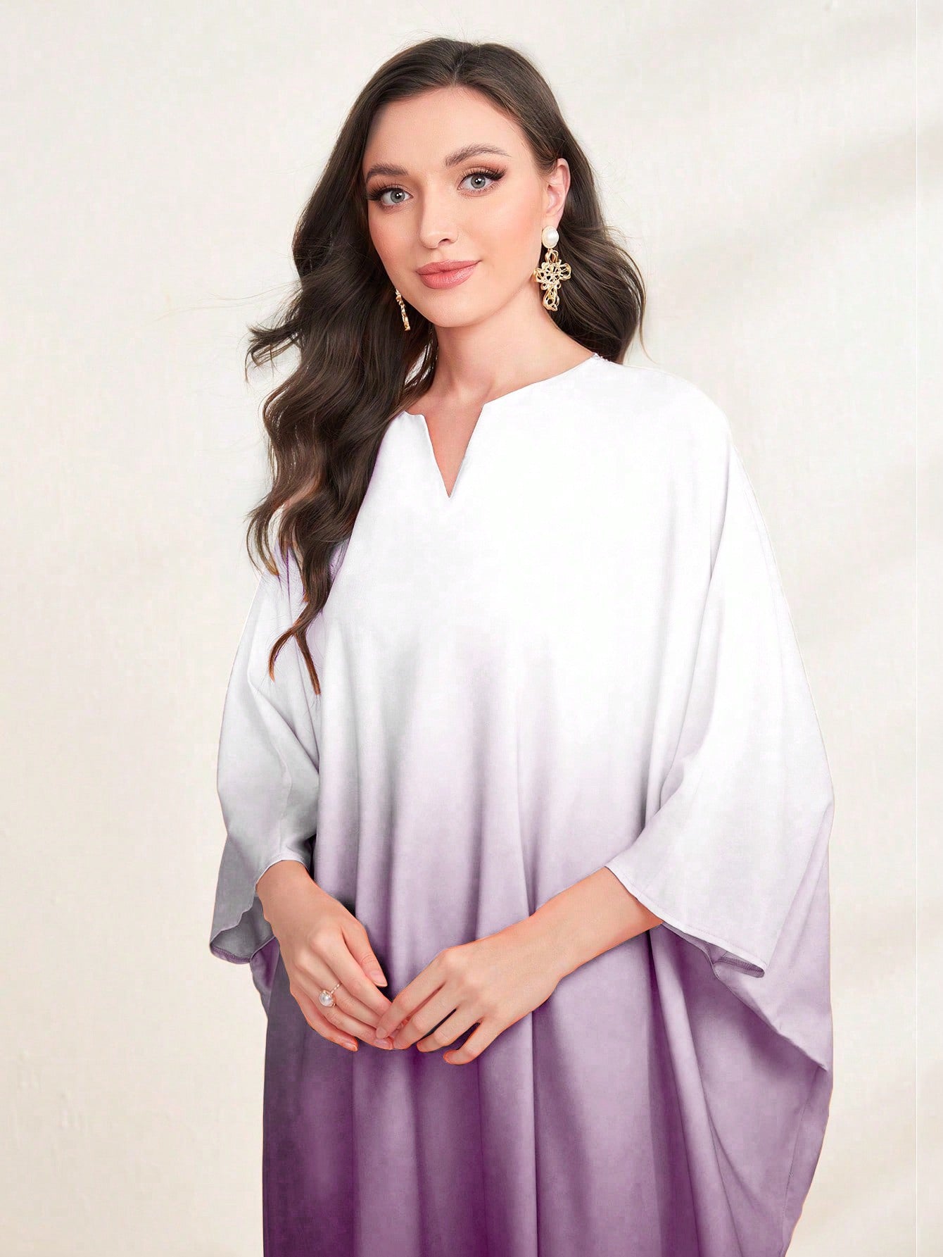 SHEIN Najma Women'S Ombre Batwing Sleeve Turkish Long Shirt