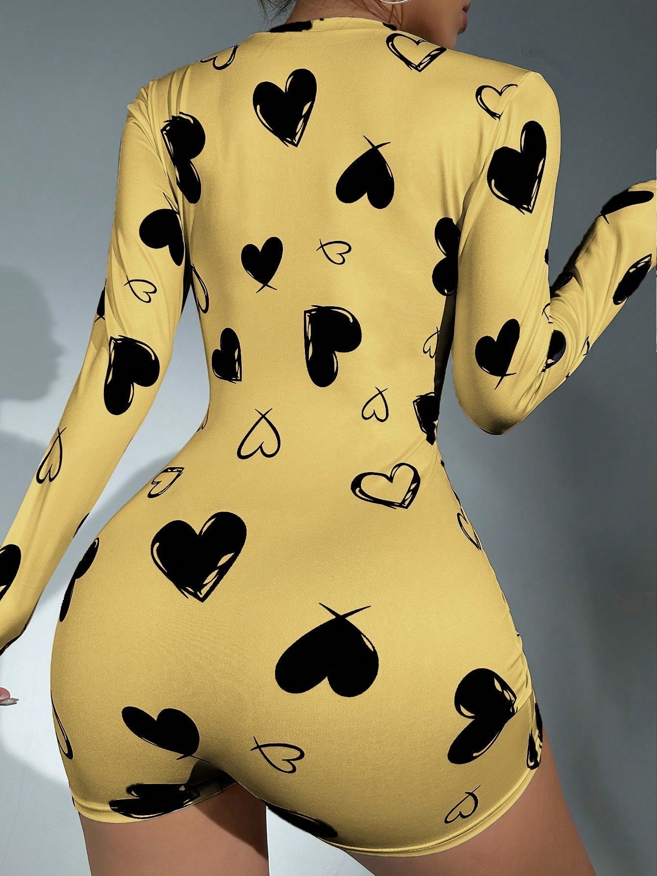 Heart Print Button Front Romper