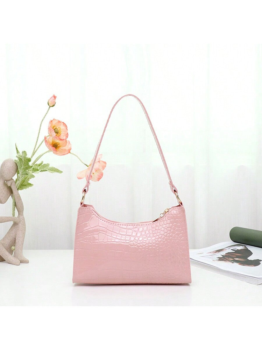 1 Piece Fashionable Crocodile Pattern Women'S Shoulder Bag, Simple Classic Stone Pattern Waterproof PU Leather Armpit Bag, Women'S Trendy Multi-Functional Casual Handbag Mobile Phone Bag Cosmetic Bag Wallet