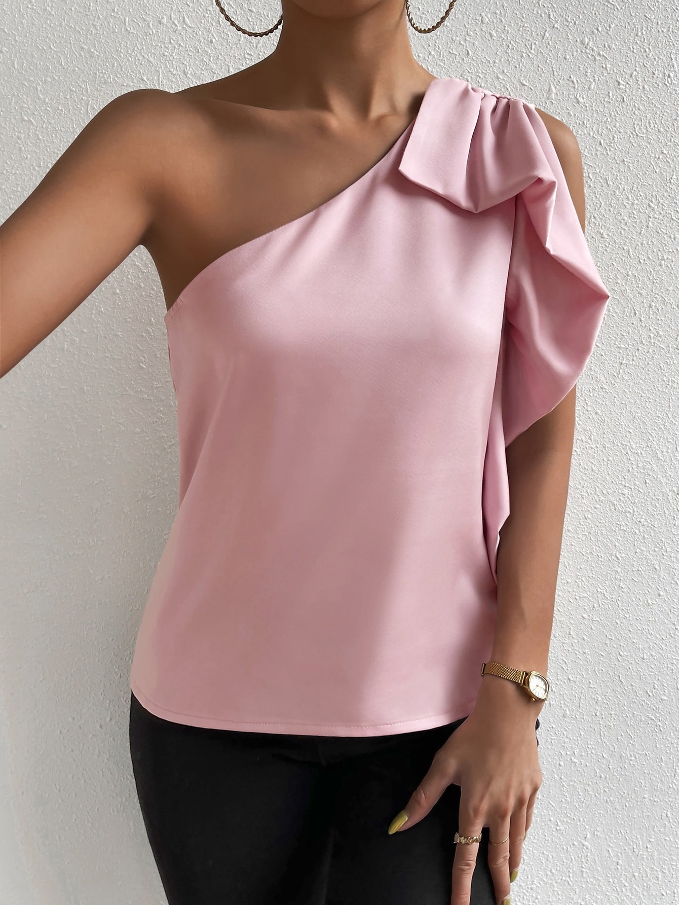 SHEIN Privé One Shoulder Ruched Blouse