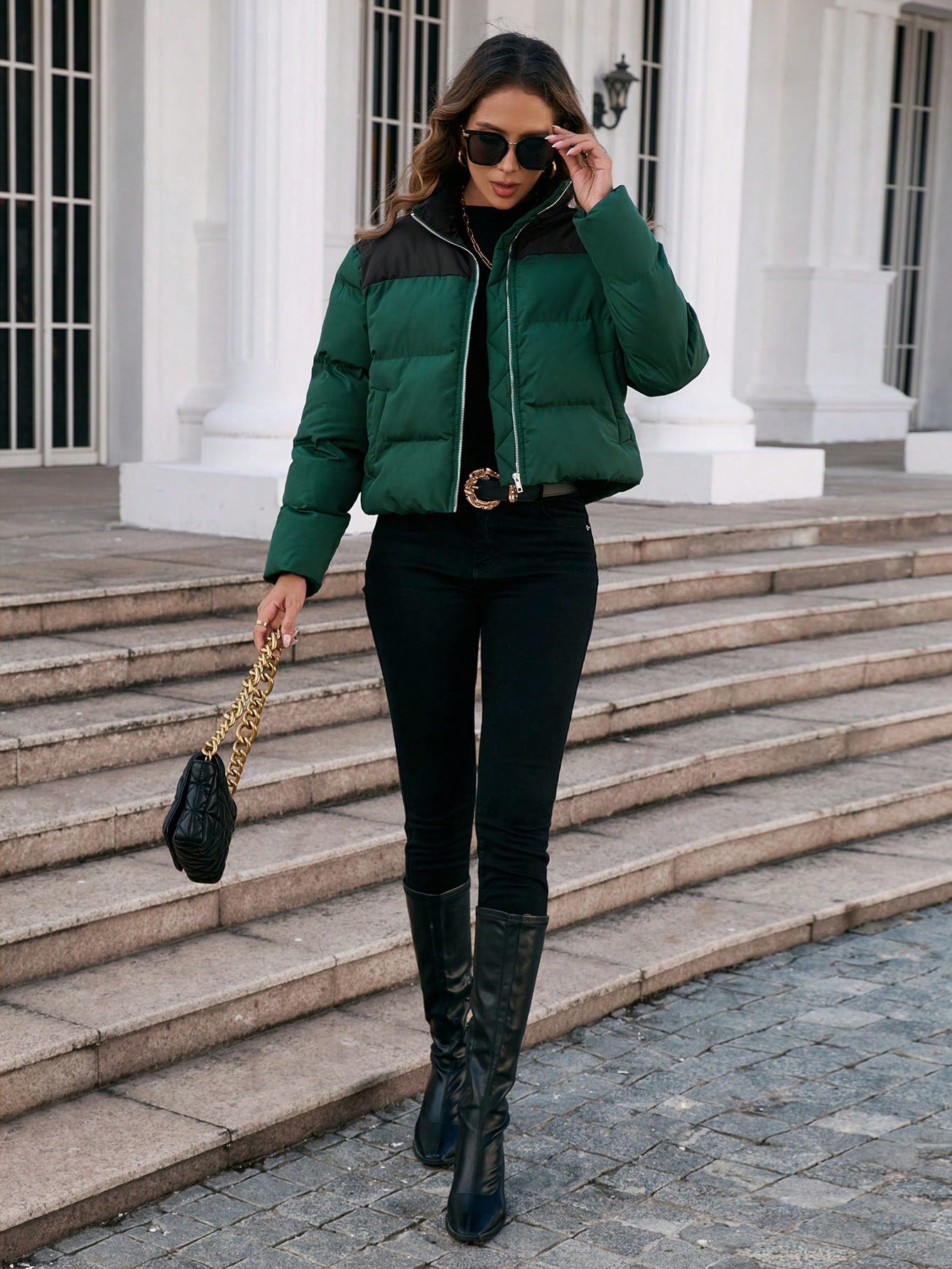 SHEIN Clasi Two Tone Zip up Puffer Coat