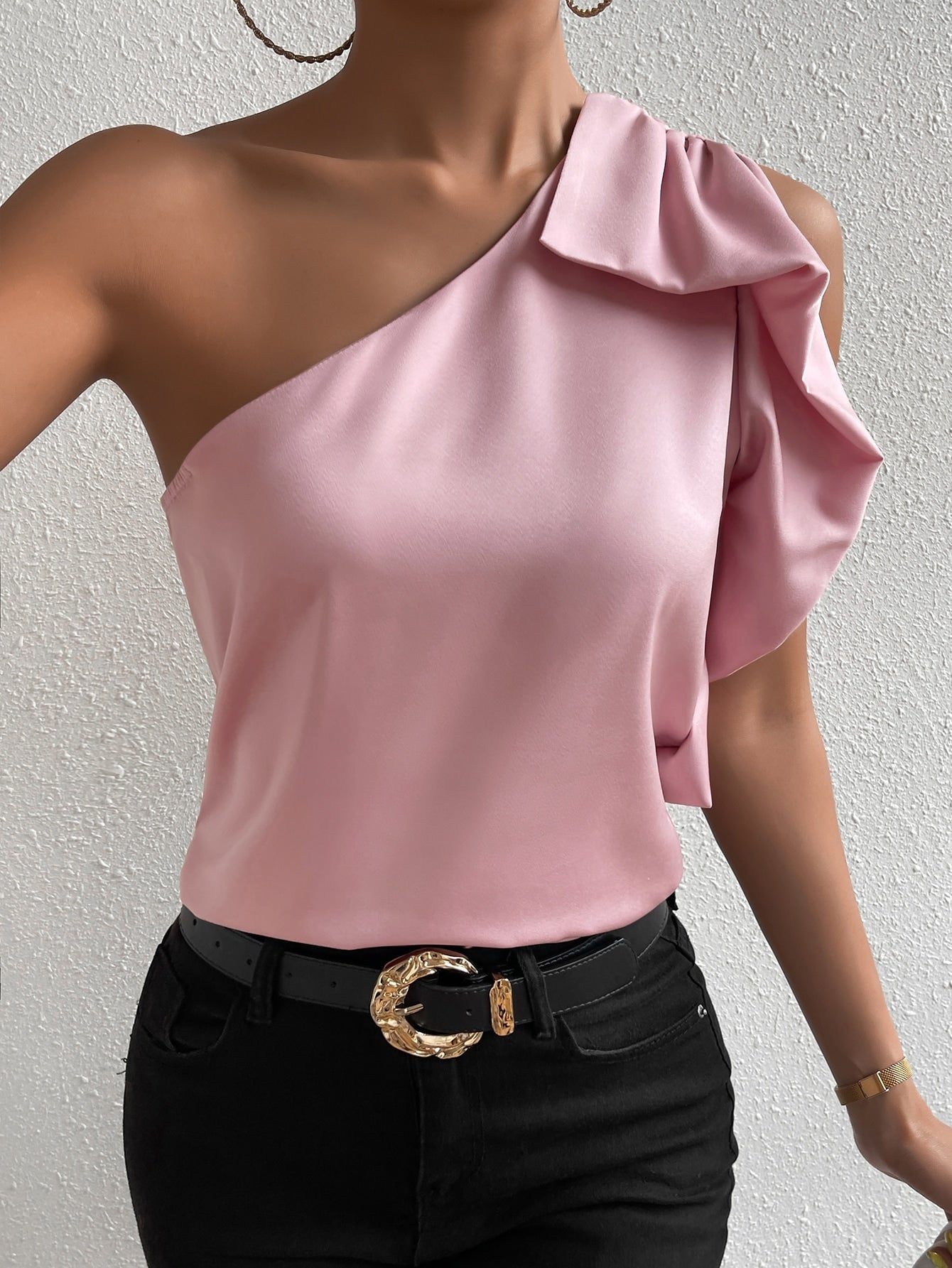 SHEIN Privé One Shoulder Ruched Blouse