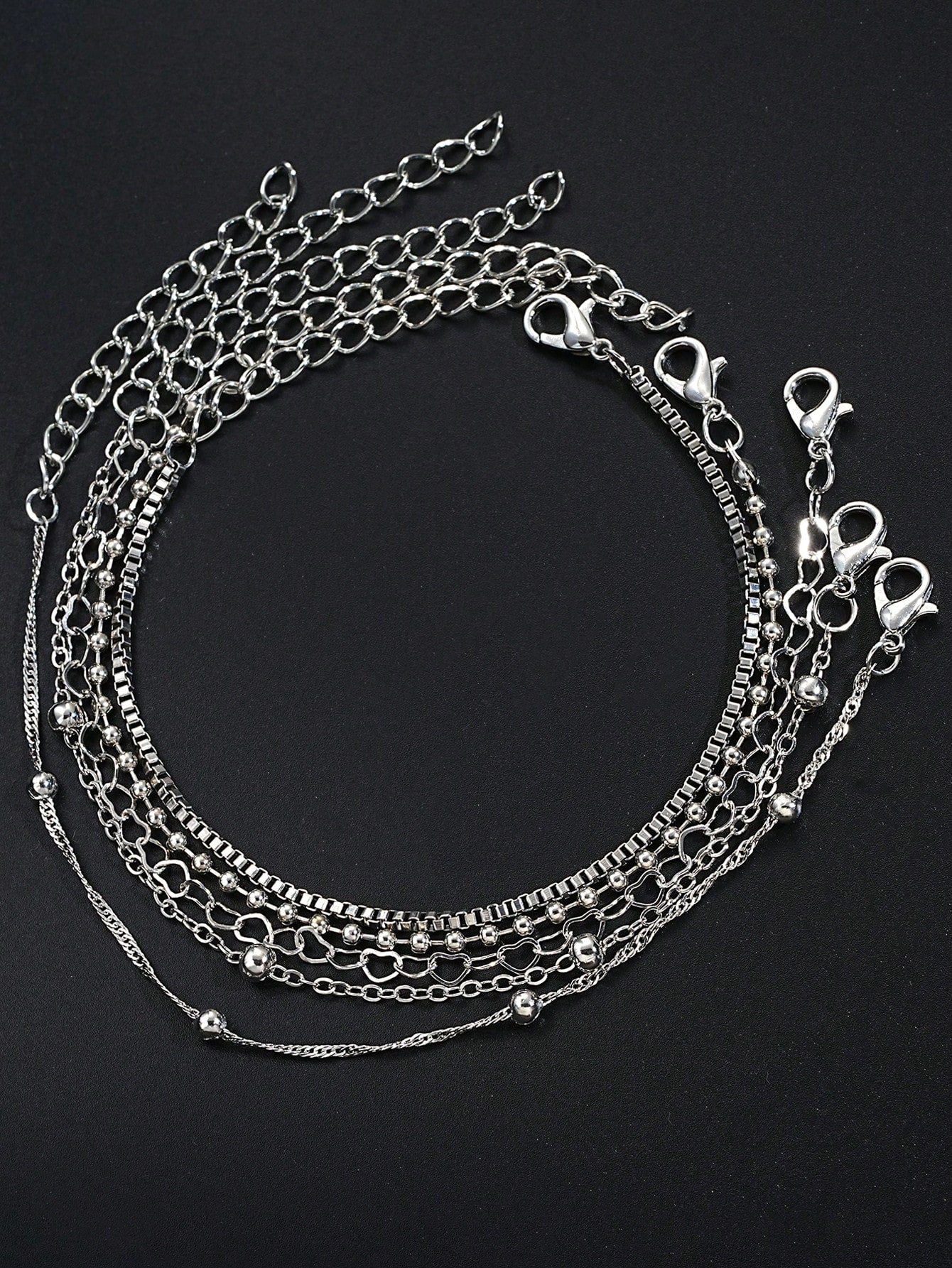 5Pcs/Set Fashionable Simple Heart & round Beaded Chain Bracelet Set for Women, Suitable for Dating, Party, Christmas, Valentine'S Day, Daily Wear