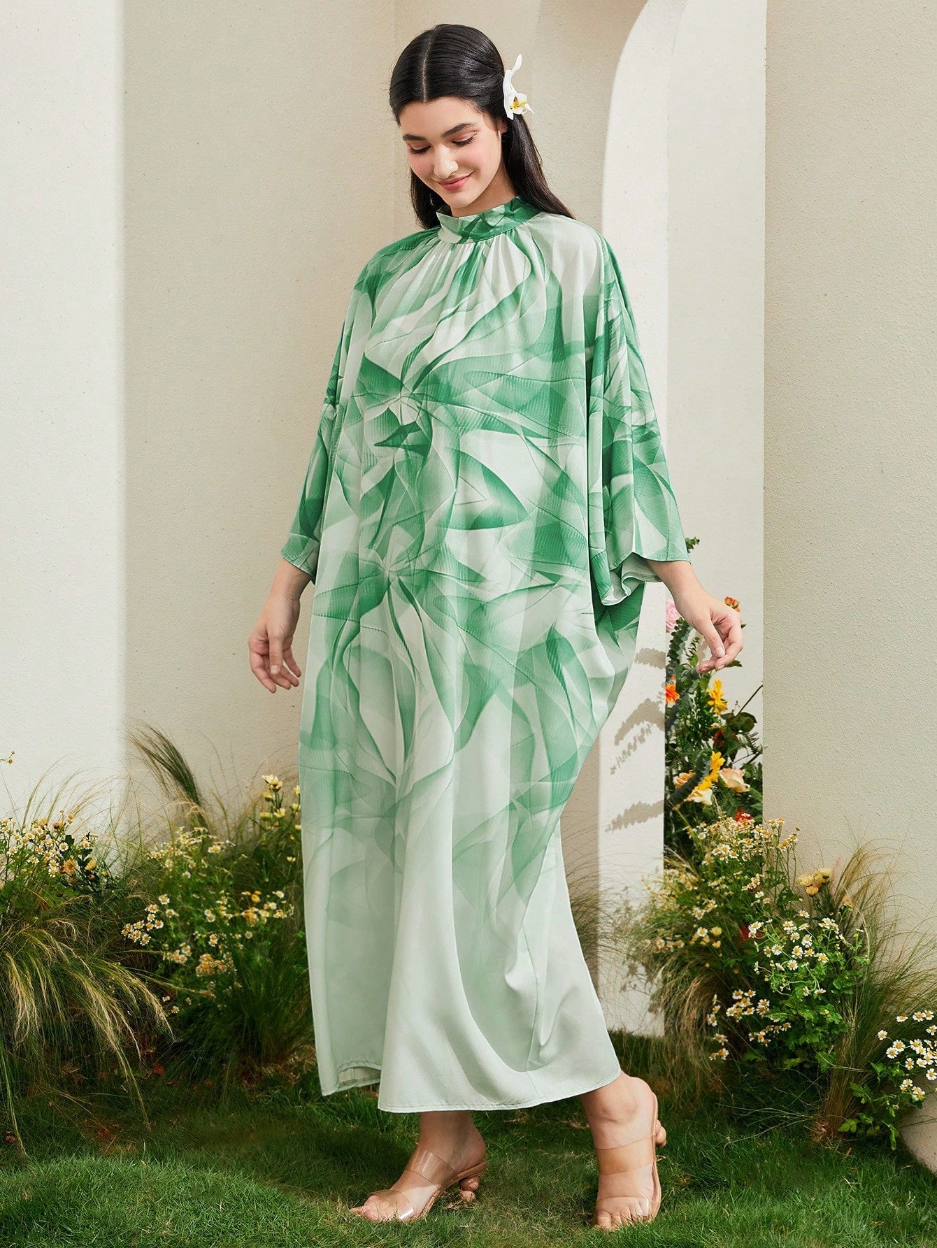 SHEIN Najma Allover Print Batwing Sleeve Kaftan