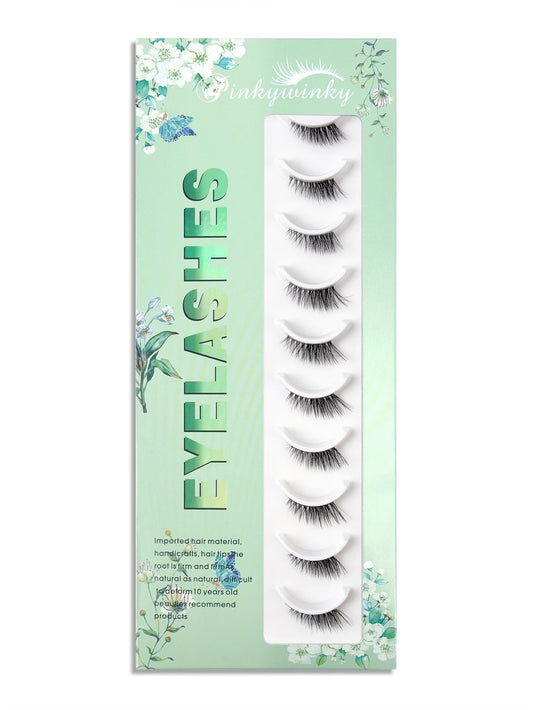 False Eyelashes,10Pairs/Pack Half False Eyelashes, 11Mm Natural Cross Style Synthetic Fiber Eye Lashes Clear Band Fake Eyelashes for Daily Use