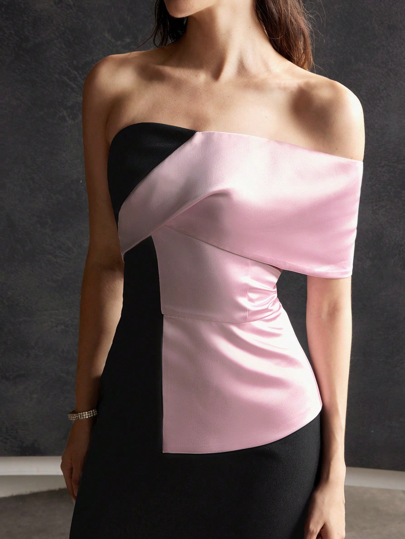 MOTF PREMIUM TWO-TONE OFF-SHOULDER DRESS