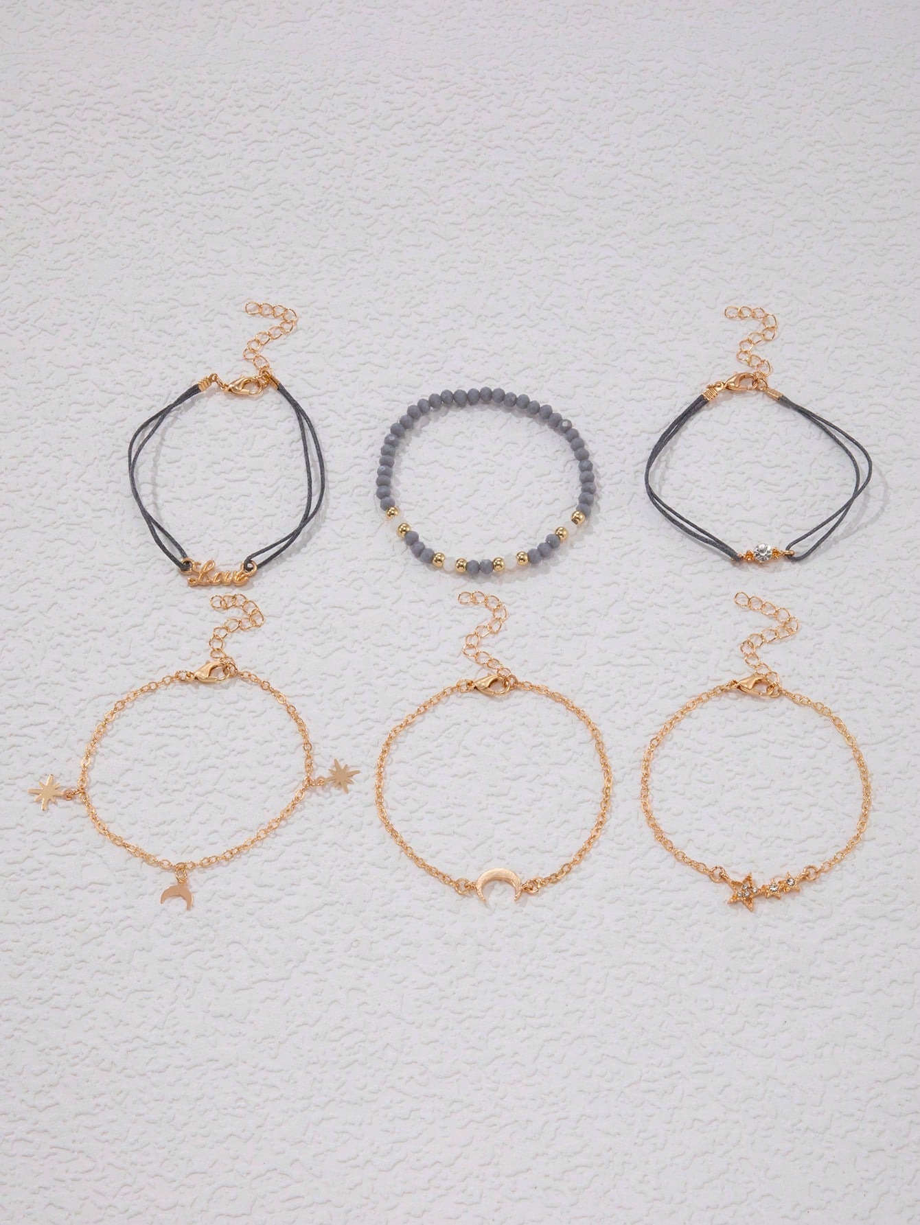 7Pcs/Set Rhinestone Star & Moon Decor Bracelet