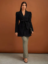 SHEIN Tall Lapel Neck Puff Sleeve Belted Overcoat