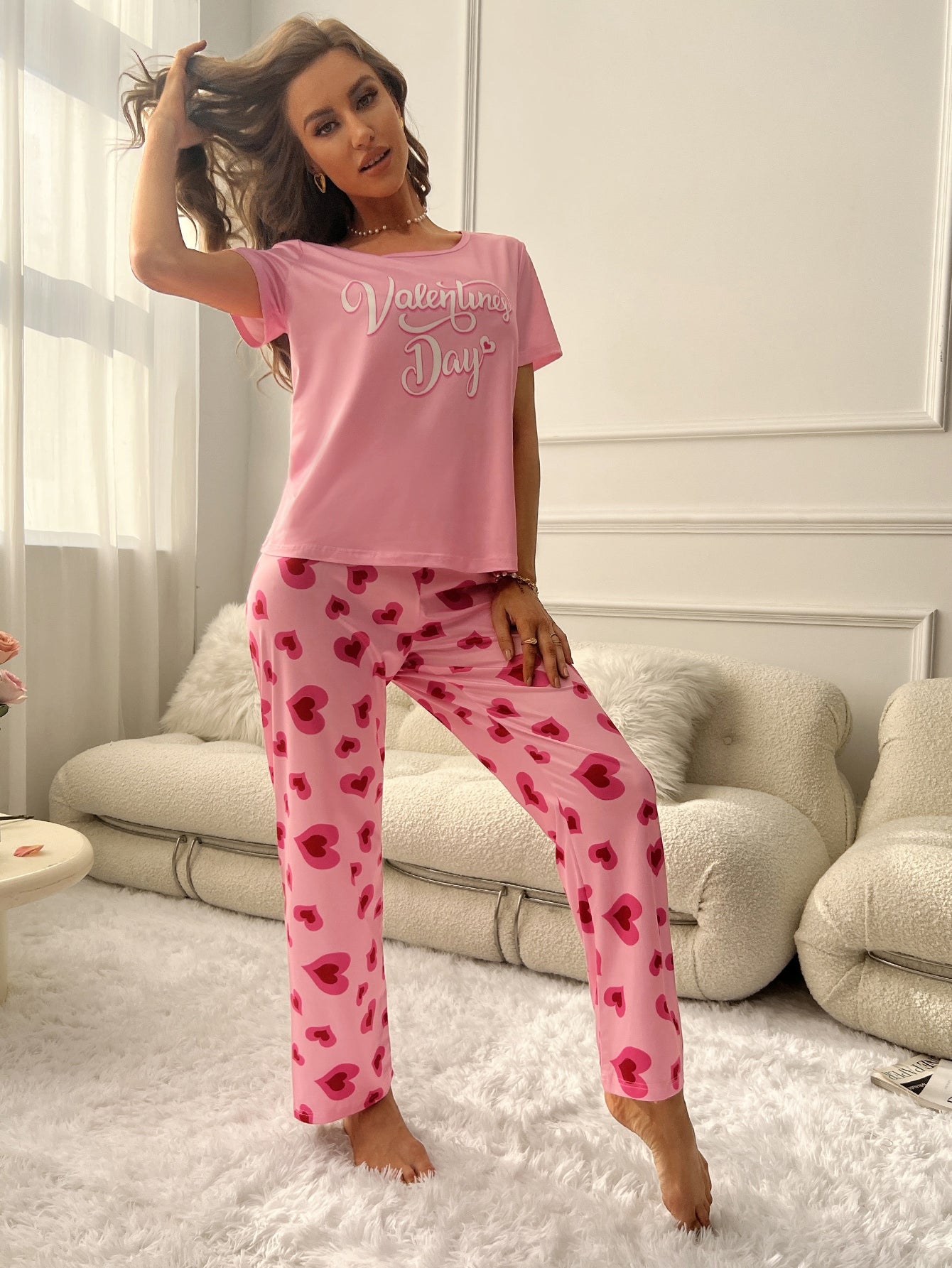 Heart & Slogan Graphic PJ Set