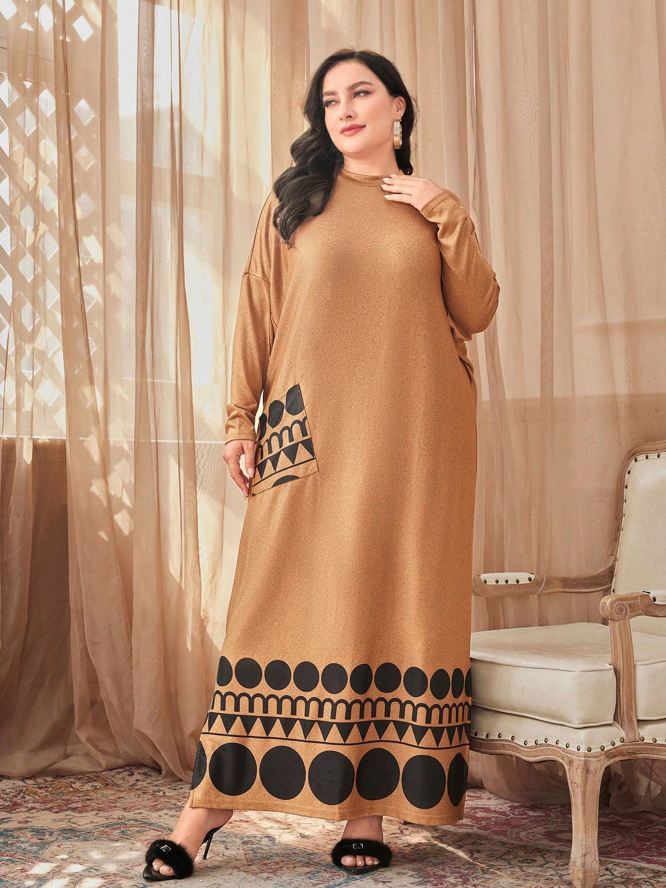 SHEIN Najma plus Geo Print Split Hem Dress