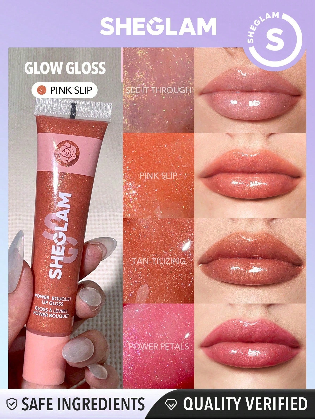 SHEGLAM Power Bouquet Lip Gloss-Pink Slip Shiny Tinted Moisturizing Lip Gloss Plumping Non-Sticky Lip Oil Repairing Camelia Extract Lip Care Black Friday Winter Brown Lip Gloss