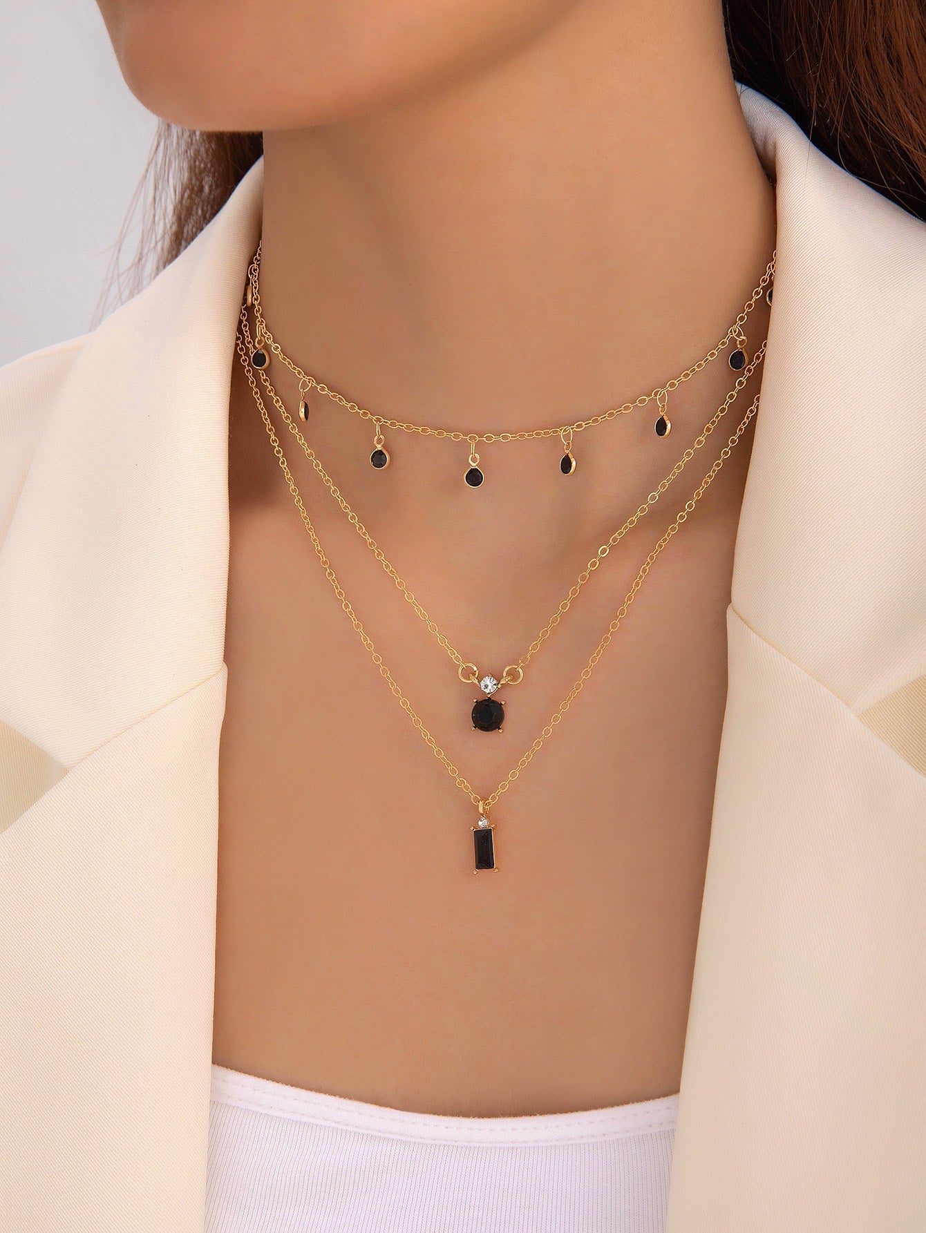 2Pcs/Set Alloy Rhinestone Tassel Chain Necklace, Multi-Layered Geometric Pendant Necklace for Women'S Party Gift (Handmade Chain with Uneven Number of Rhinestones Due to Different Sizes)