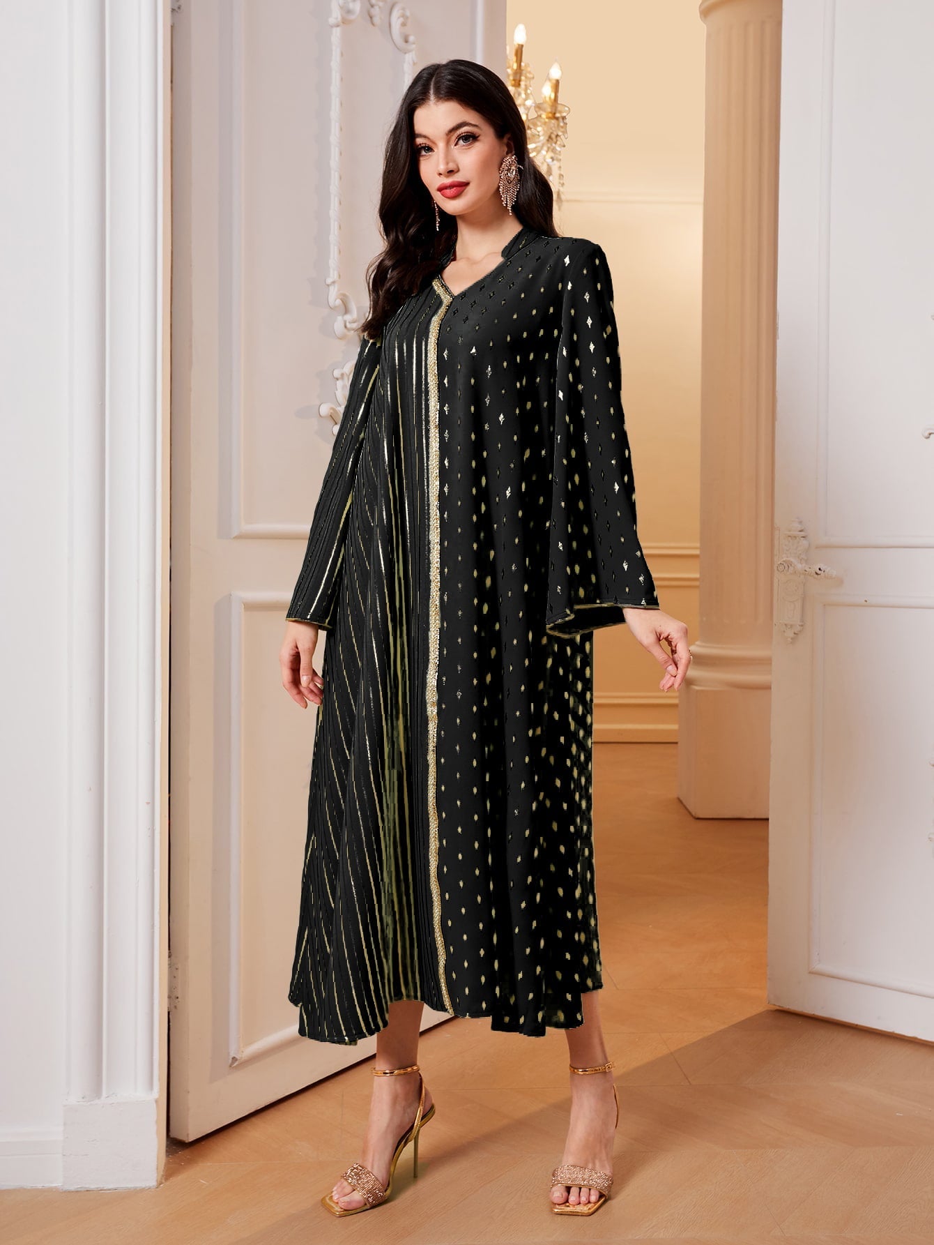 SHEIN Najma Striped & Geo Print Contrast Trim Dress