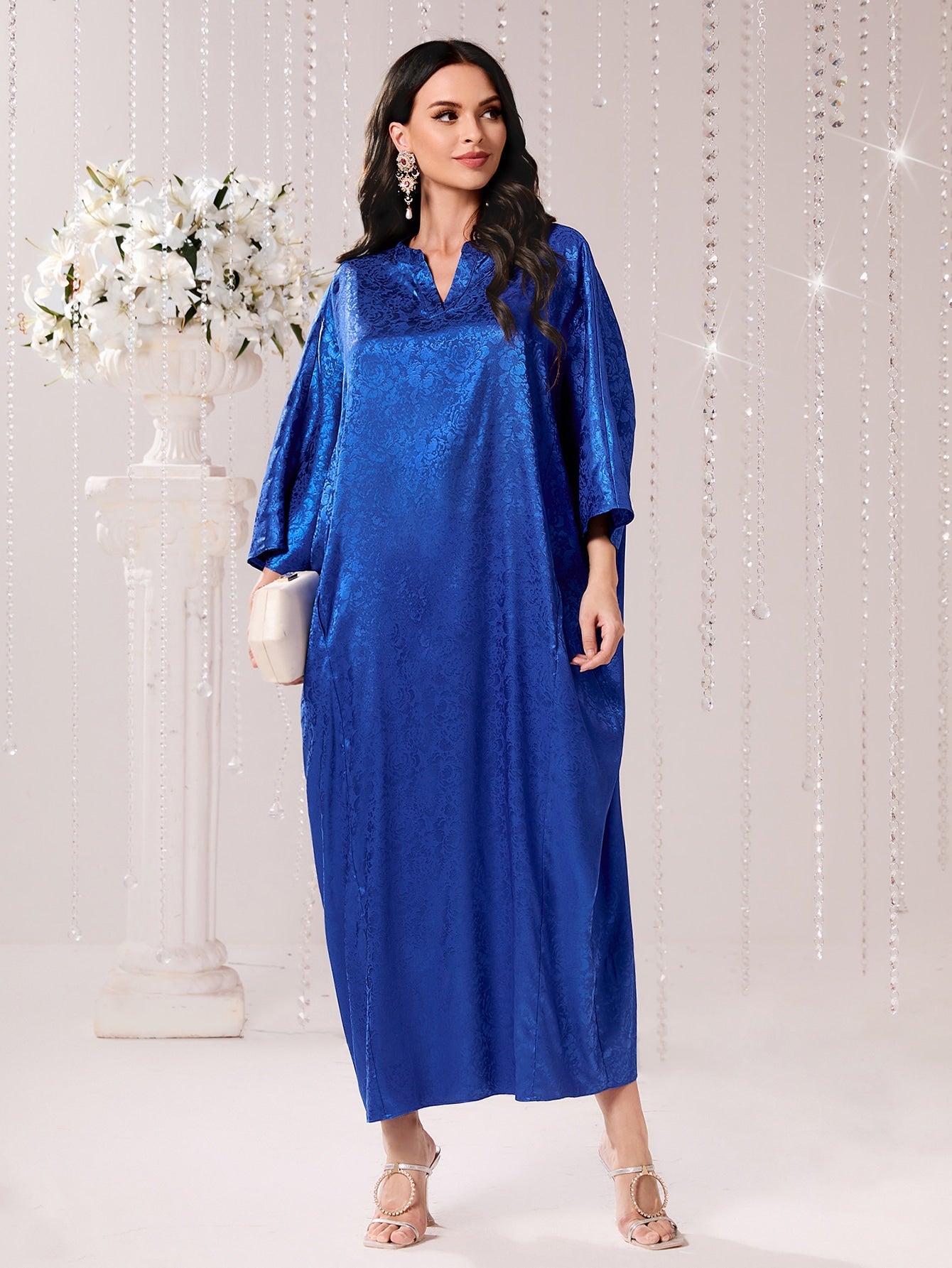 SHEIN Najma Jacquard Notched Batwing Sleeve Kaftan