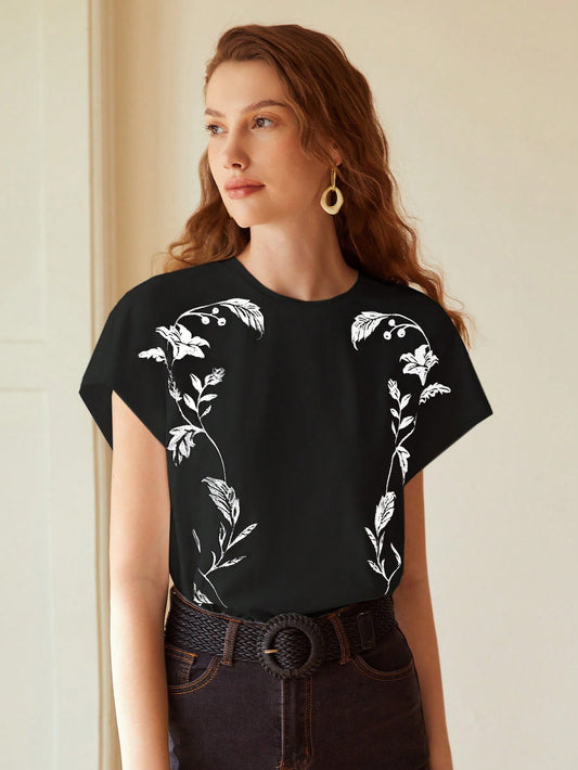 MOTF PREMIUM FLORAL PRINT BAT-WING SLEEVE TEE