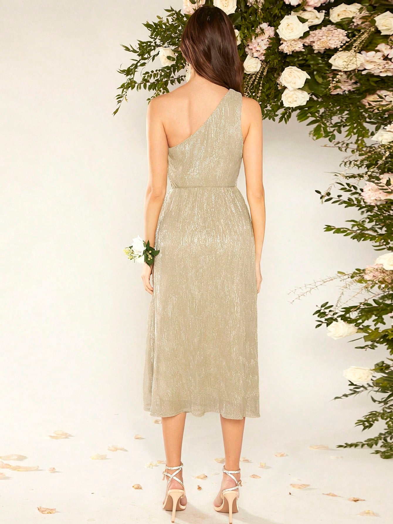 SHEIN Belle One Shoulder Twist Front Metallic Dress