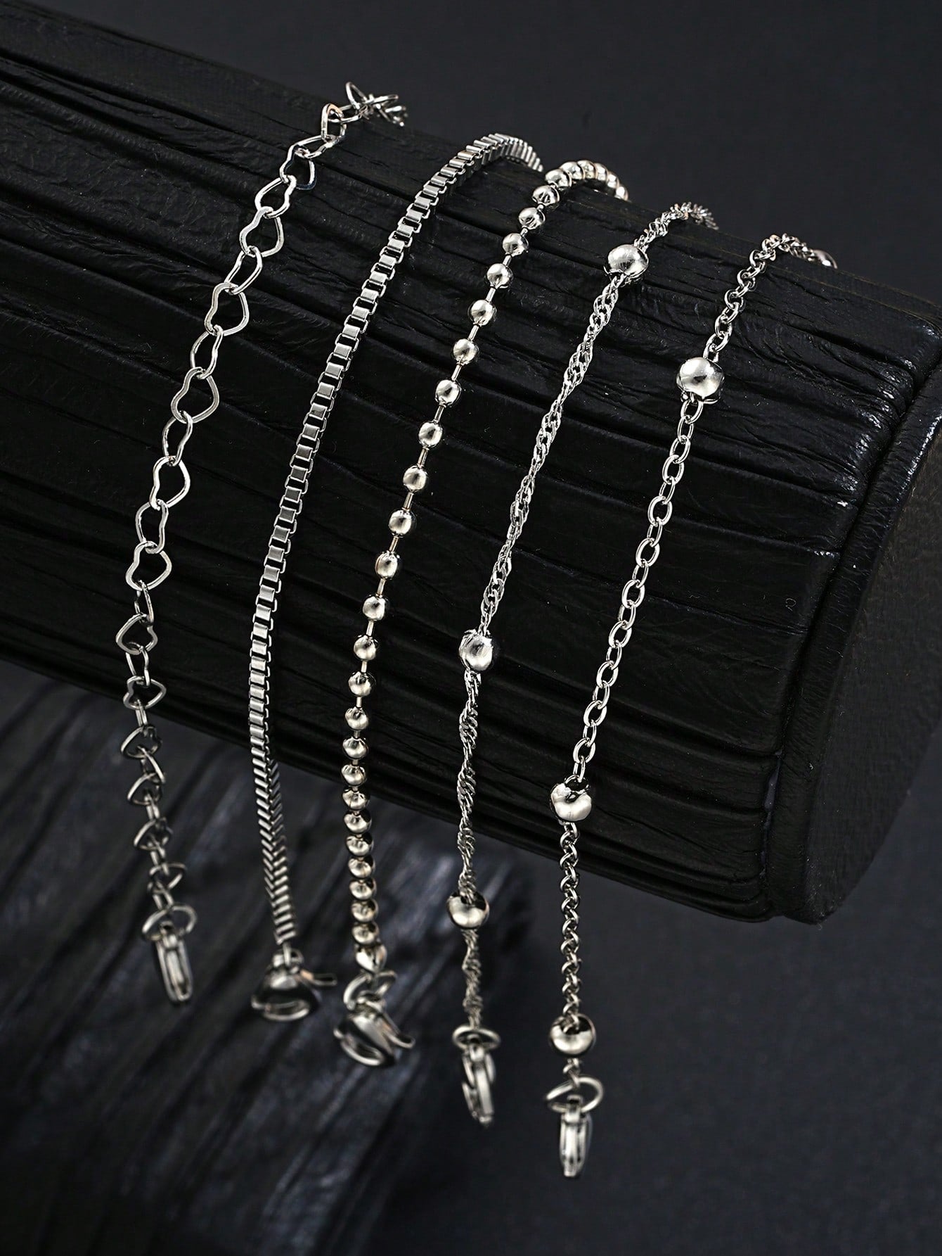 5Pcs/Set Fashionable Simple Heart & round Beaded Chain Bracelet Set for Women, Suitable for Dating, Party, Christmas, Valentine'S Day, Daily Wear