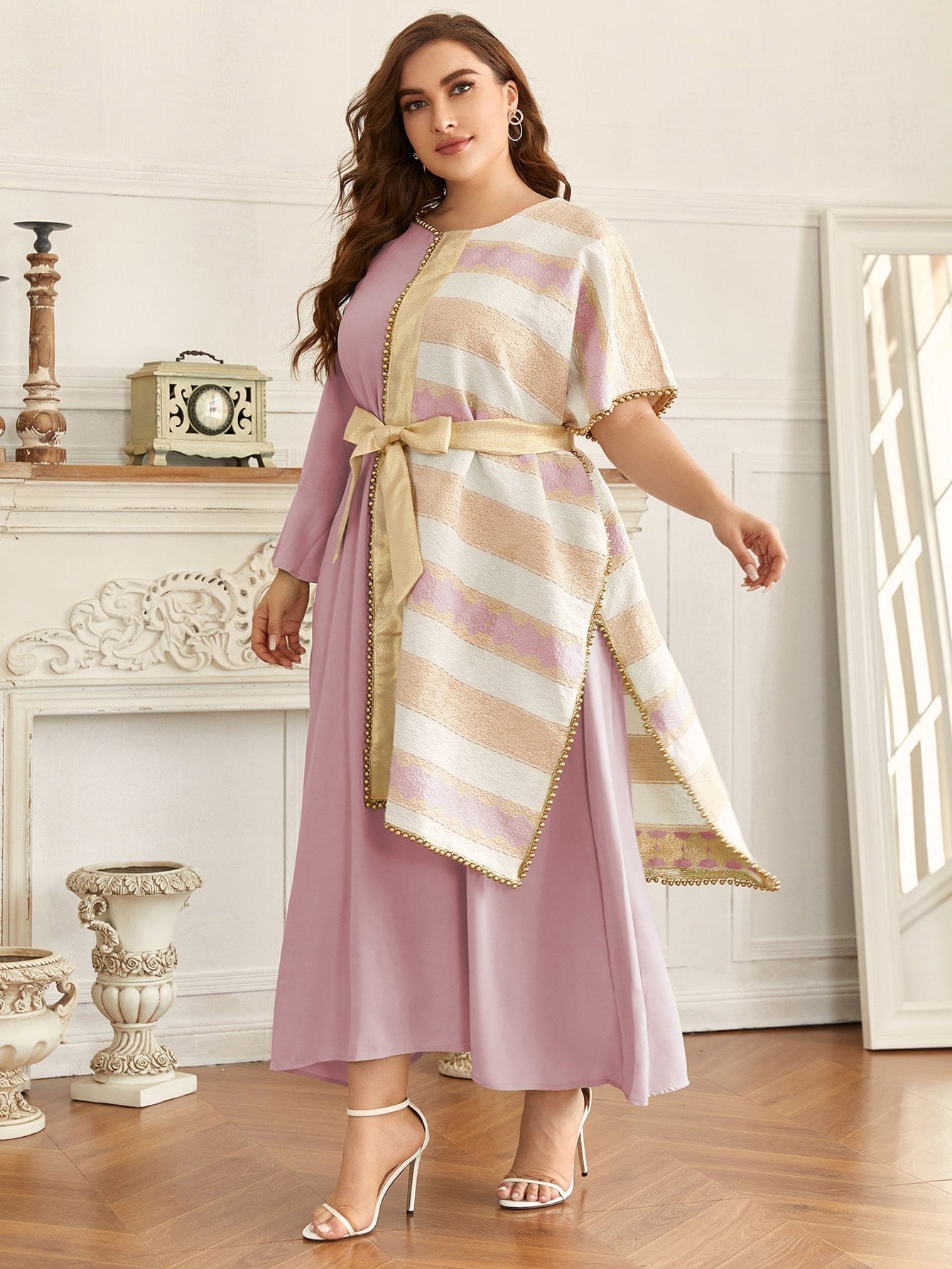 SHEIN Najma plus Striped Print Belted Dress