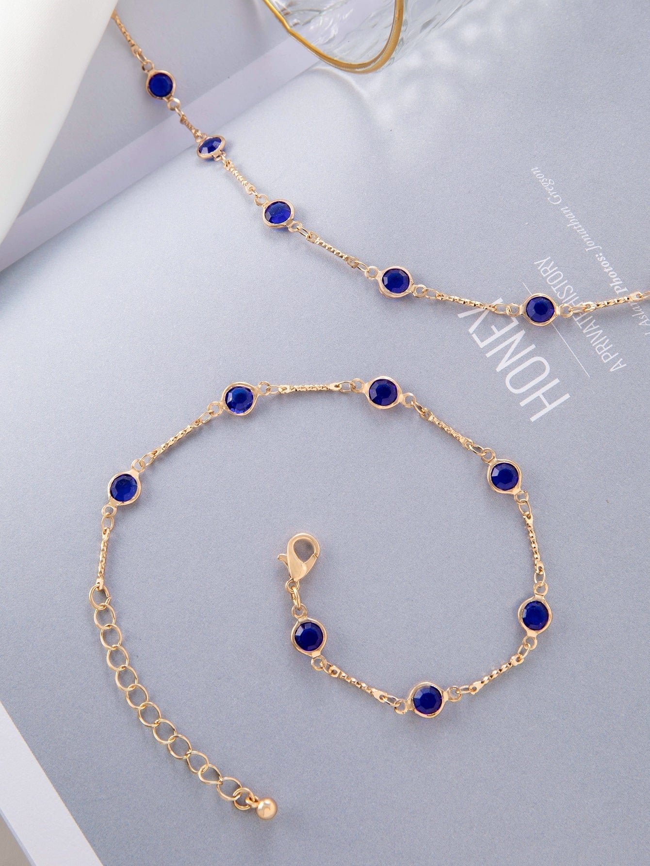1Pc Fashion Polyresin Rhinestone Decor Anklet & 1Pc Necklace for Women for Gift