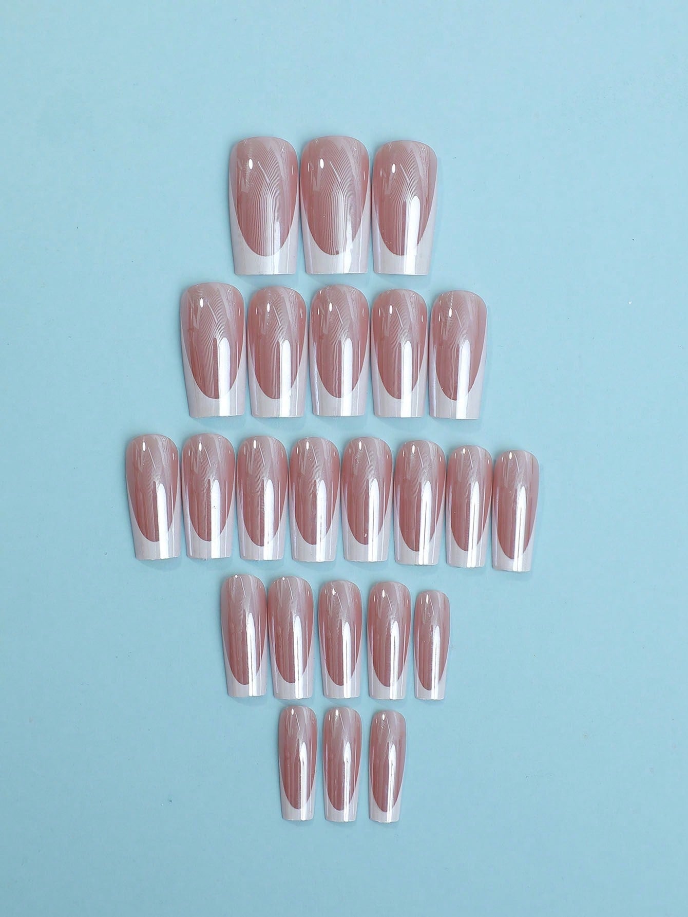 24Pcs Long Square Coffin Press on Nails Novelty Pink Mirror and White French Designed Press on Nail for Women and Girls