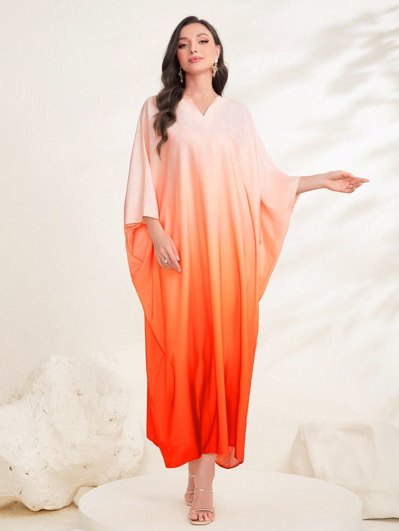 SHEIN Najma Ombre Print Batwing Sleeve Kaftan