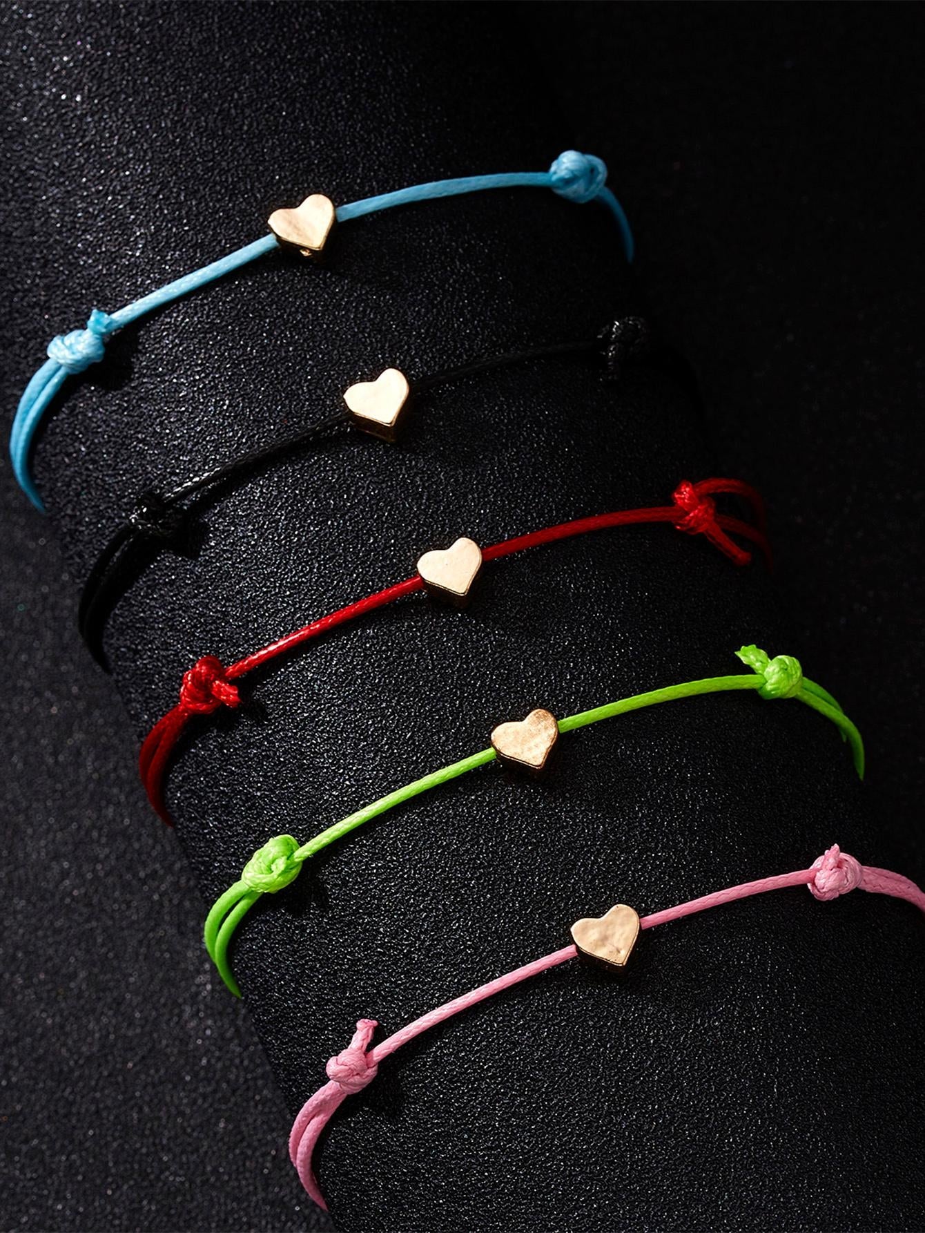5Pcs/Set Fashionable Braided Detail Heart Decor Bracelet for Women for Daily Decoration