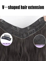 Synthetic Long Wave V-Shaped Hair Extension 4 Clips Hairpiece Heat Resistant Water Ripple Fake Hair Hairpiece for Women