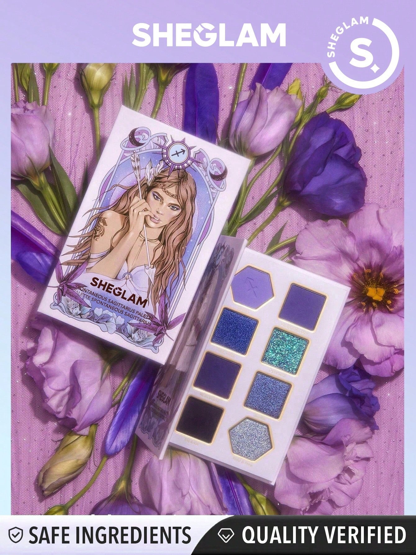 SHEGLAM Spontaneous Sagittarius Palette 8-Clolor Shimmer Metallic Matte Eyeshadow Palette Silver Bold Radiant Purple High Pigment Long Wear Blendable Pro Eyeshadow Black Friday Winter Pink Purple Eyeshadow