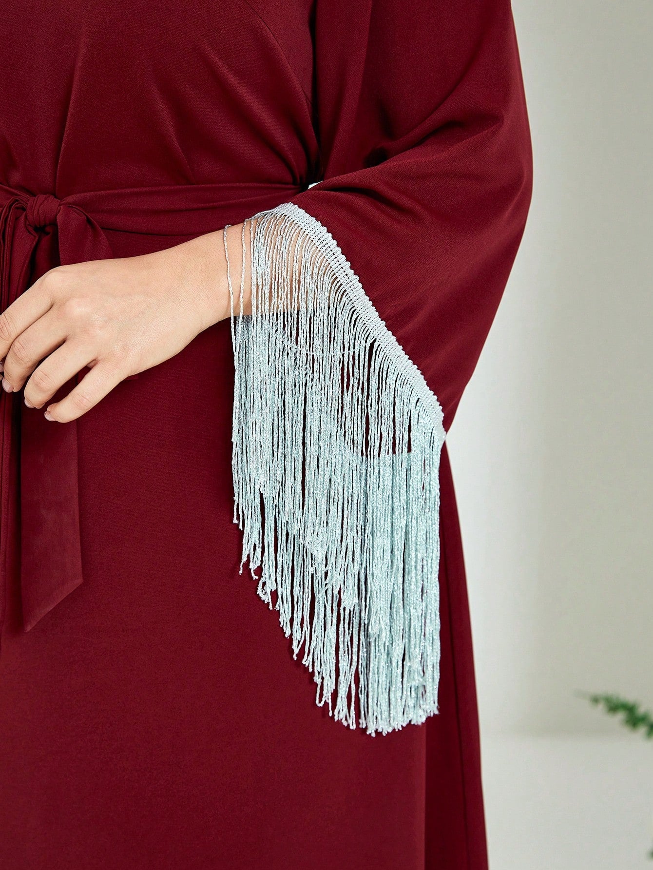 SHEIN Najma plus Fringe Trim Belted Dress