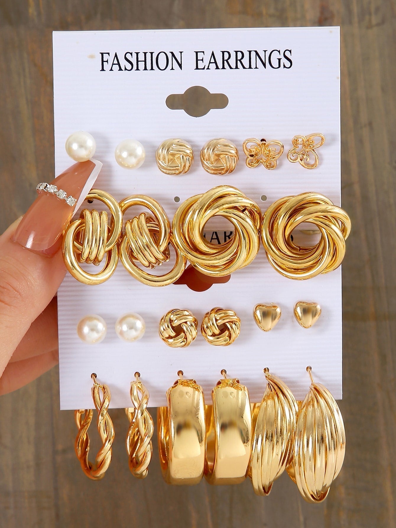 11Pairs Heart & Faux Pearl Decor Earrings