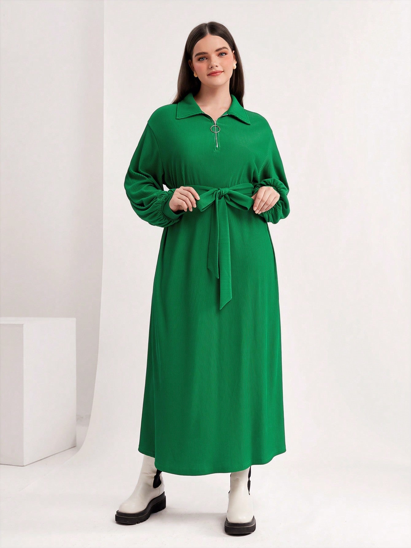 SHEIN Mulvari plus Drop Shoulder Belted Dress