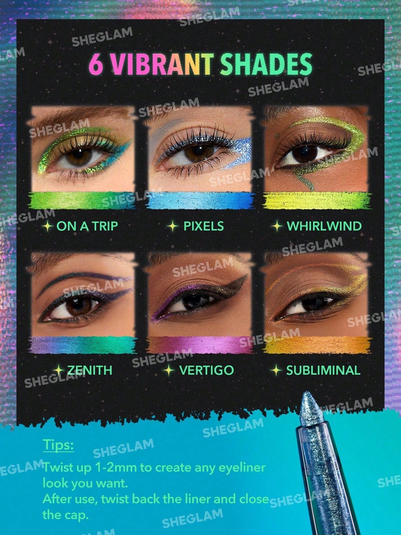 SHEGLAM Chroma Zone Multichrome Gel Liner-Vertigo Waterproof Shimmer Eyeliner Pencil Sweat-Proof Highly Pigmented Purple Blue Cream Eyeliner Black Friday Winter Trending Y2K Eyeliner