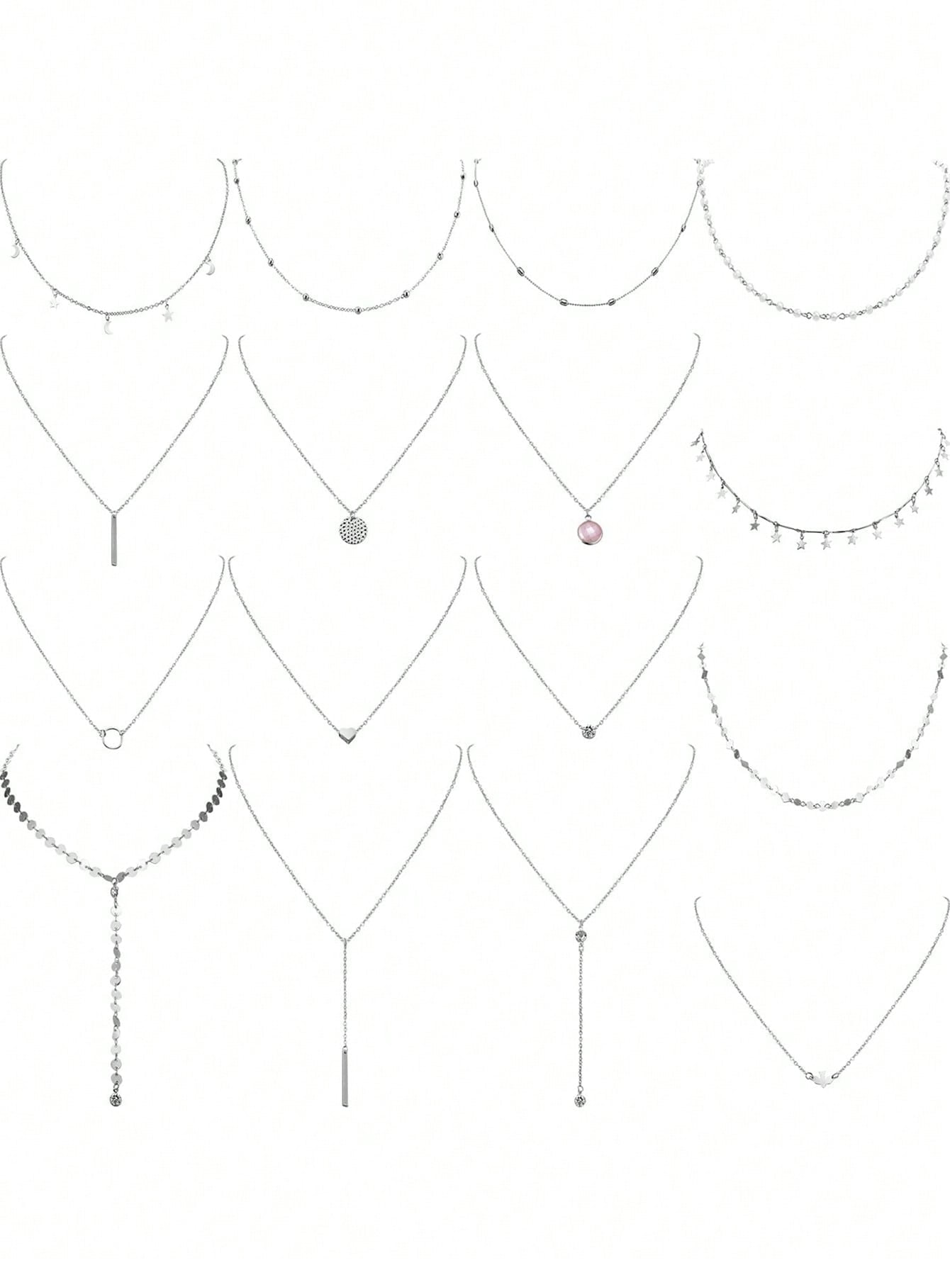 16Pcs Bohemian Style Personality Necklace Set for Autumn and Winter Daily Sweater Chain Collocation