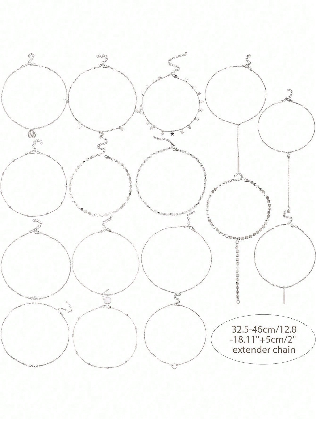 16Pcs Bohemian Style Personality Necklace Set for Autumn and Winter Daily Sweater Chain Collocation