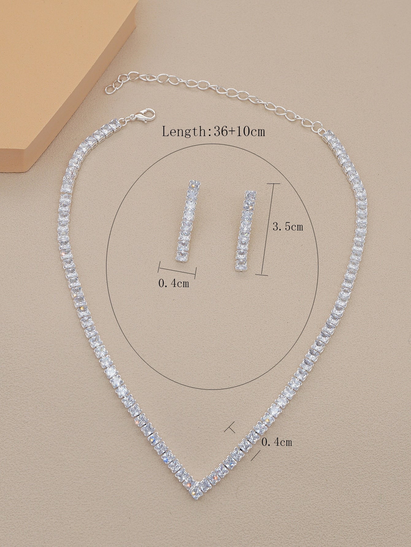 Cubic Zirconia Decor Necklace & Drop Earrings