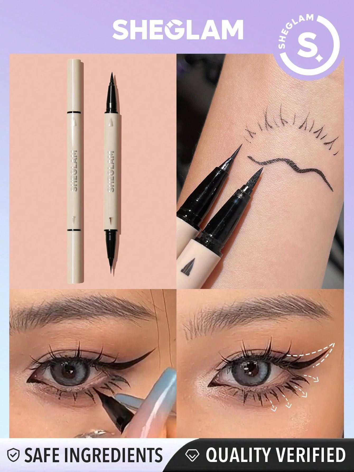 SHEGLAM Multi-Tasker Line & Detail Eyeliner Pen-Black 2 in 1 Waterproof Double Head Liquid Eyeliner Pencil Ultra-Fine Sweat-Proof Easy to Use Precision Ultra-Fine Bold Eyeliner Black Friday Sale Gothic Eyeliner