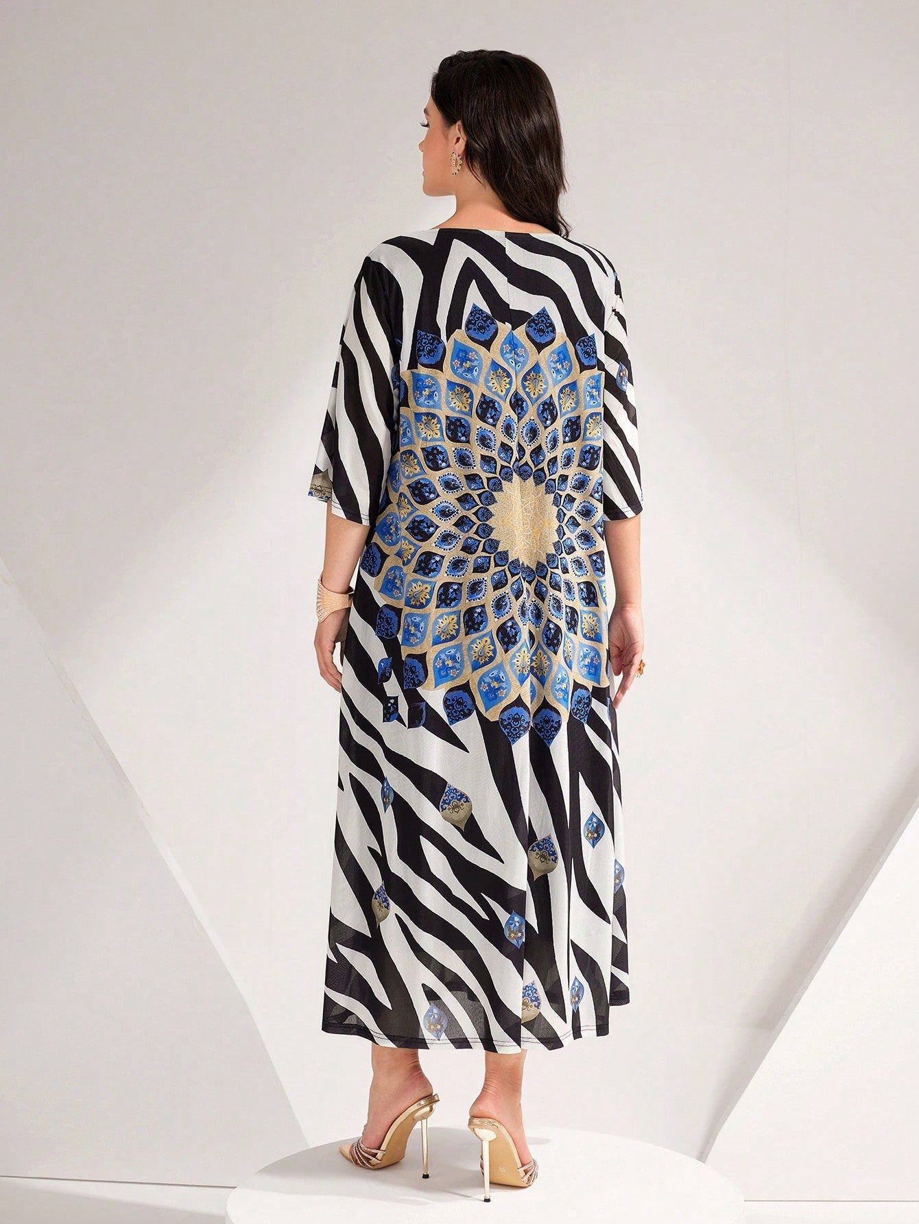 SHEIN Najma plus Zebra Striped & Floral Print Dress
