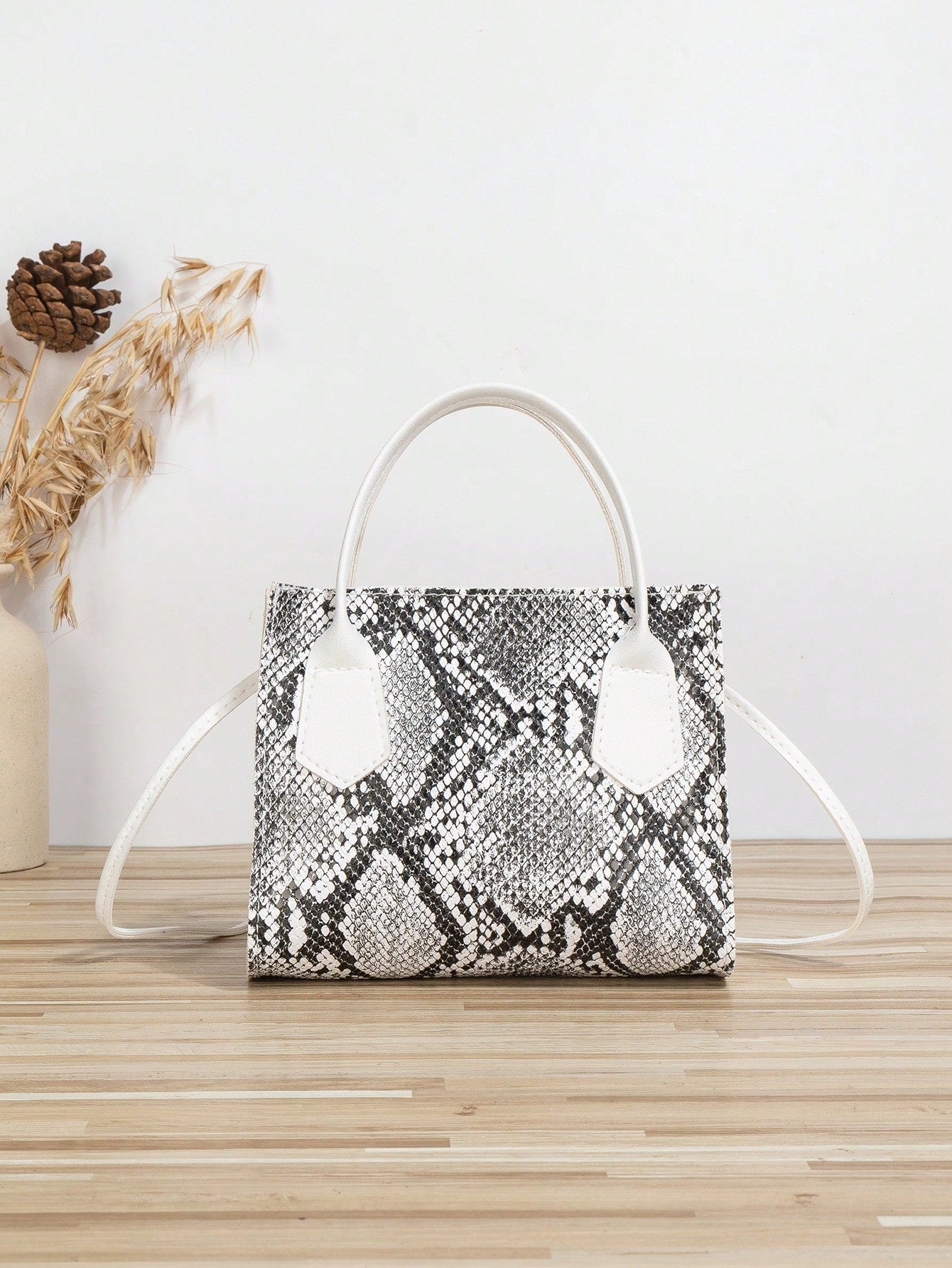 Fashionable & Portable Snake Pattern Handbag All over Snake Skin Pattern Bag Set, Classic Textured Pu Leather Tote Bag, Shoulder Chain Bag, Long Wallet & Credit Card Holder for Women