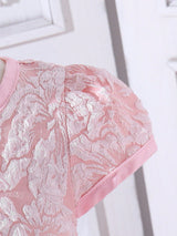 SHEIN Kids CHARMNG Little Girls' Jacquard Mesh Dress with Bow Decoration on the Hem