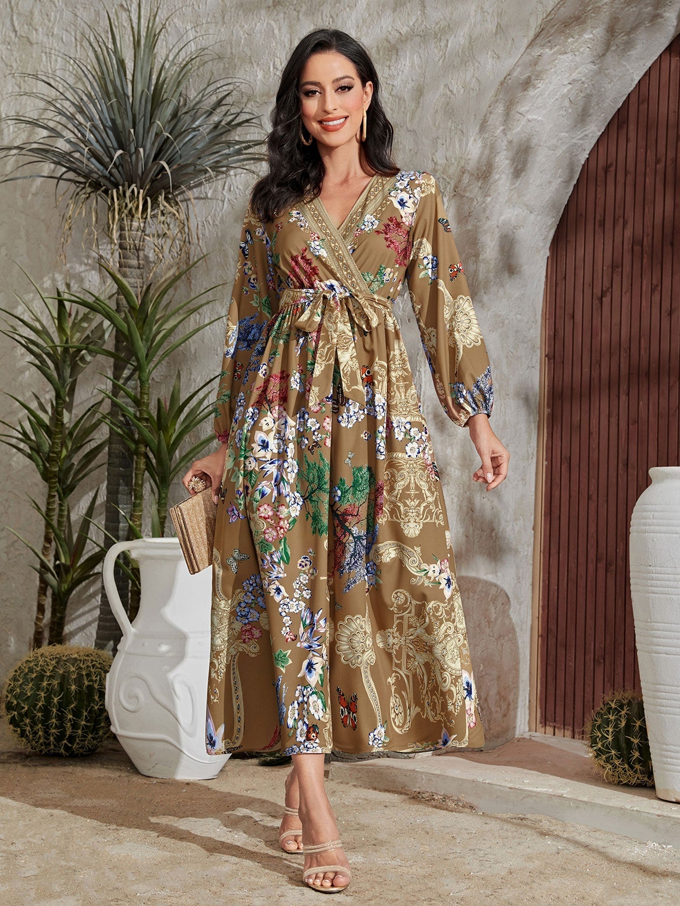 SHEIN Mulvari Floral Print Belted Dress